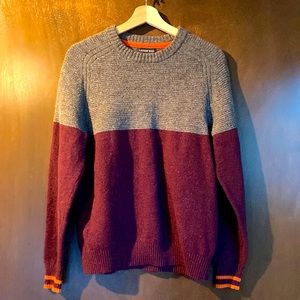 Lands End Wool Womens Sweater Colorblock Maroon and Grey NWOT Size L